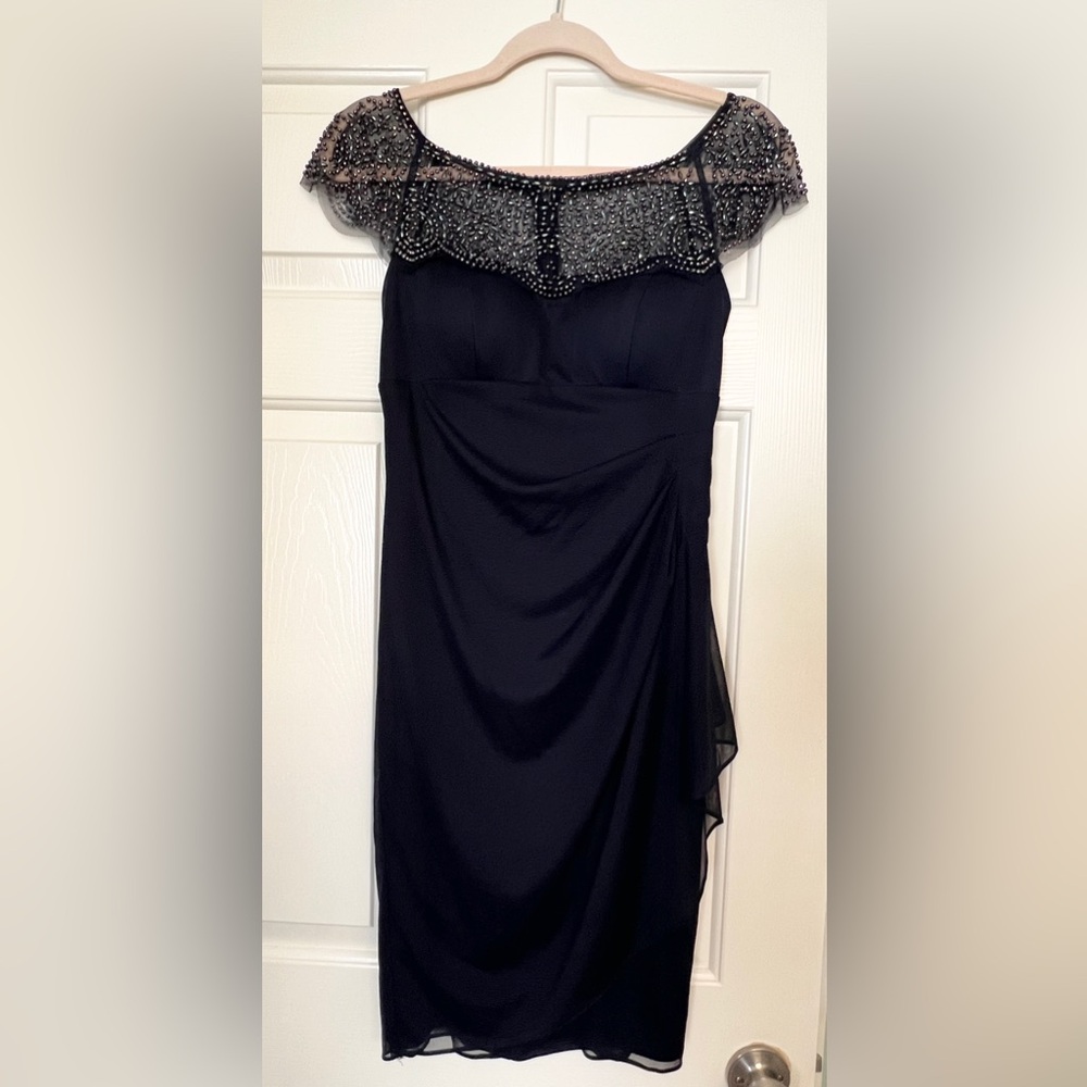 Cache Navy Blue Beaded Midi Dress